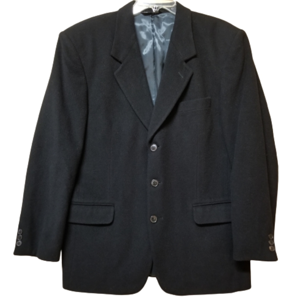 Men's Wool, Cashmere, Rayon Blend Sport Coat size 40 R Slovakia Black Jacket